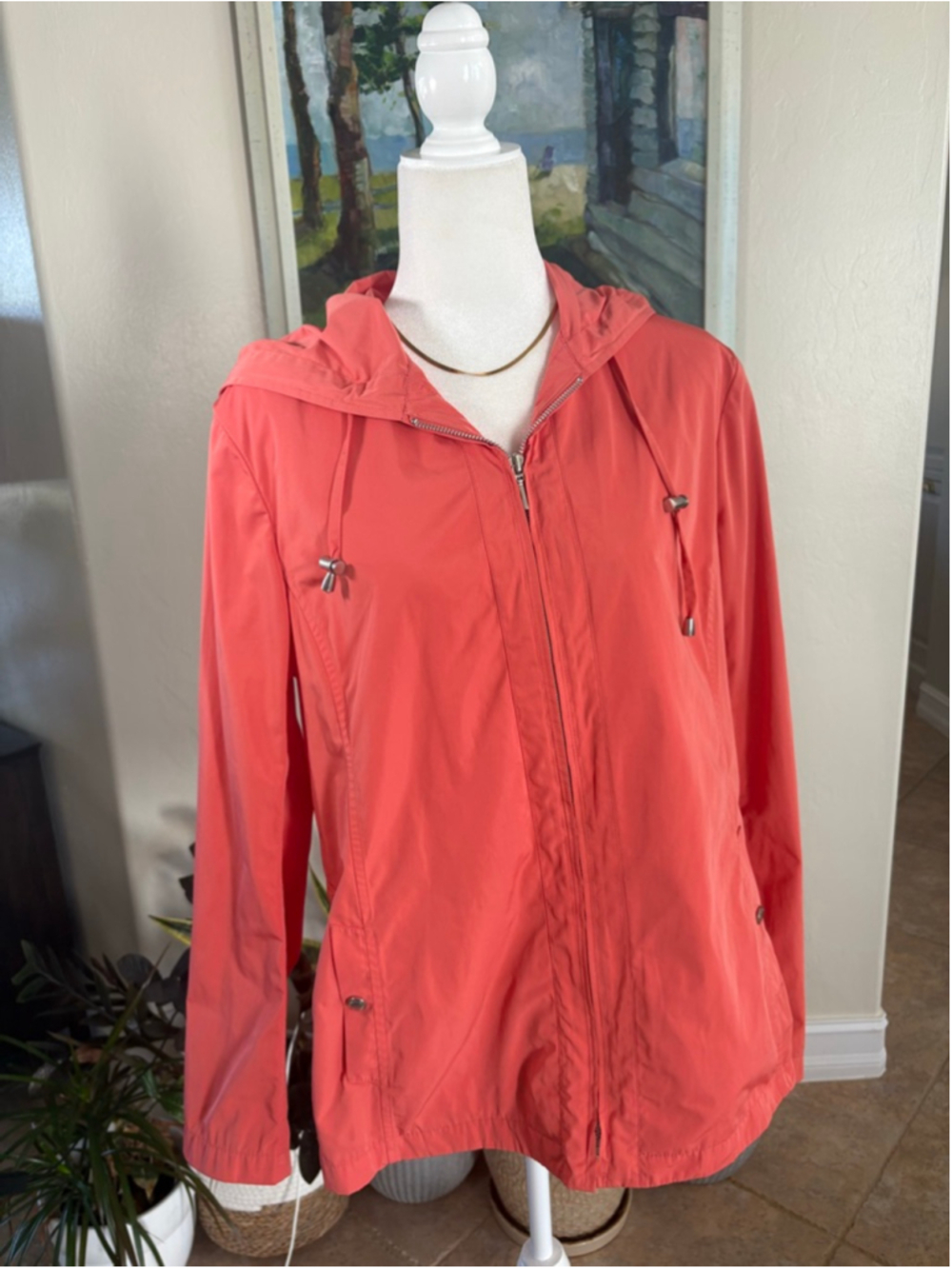 Lafayette 148 New York Coral rain wind breaker hooded Jacket Size L - Picture 2 of 14